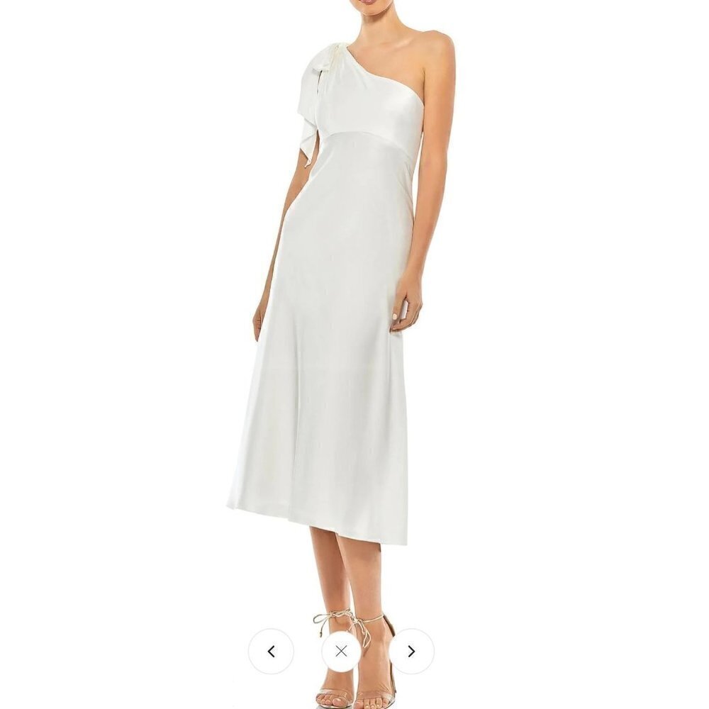Nwtd Ieena For Mac Duggal Size 6 One Shoulder Calf Midi Dress White Msrp $298